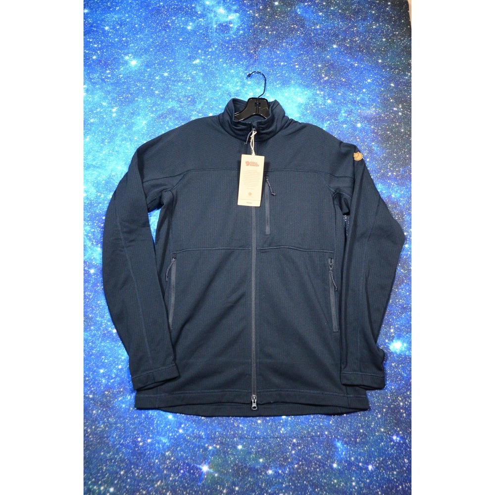 Fjallraven Abisko Lite Fleece Jacket Mens Medium Blue Full‎ Zip Pockets Hiking